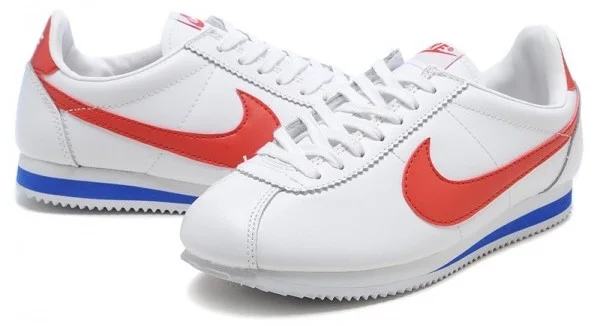 White Nike Cortez running shoes with the red swoosh, the shoes Forrest runs across America in