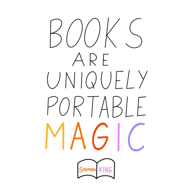 Books Are Uniquely Portable Magic, hand-lettered by Travis