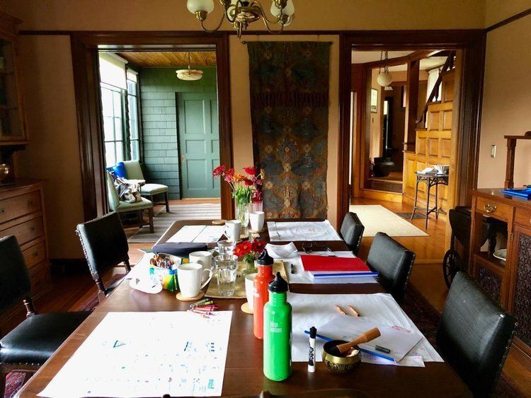 The dining table set for a shared meal